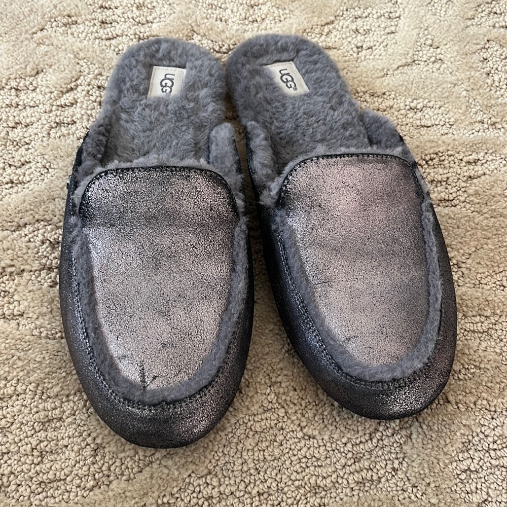 UGG Burnished silver Slippers Size 10.